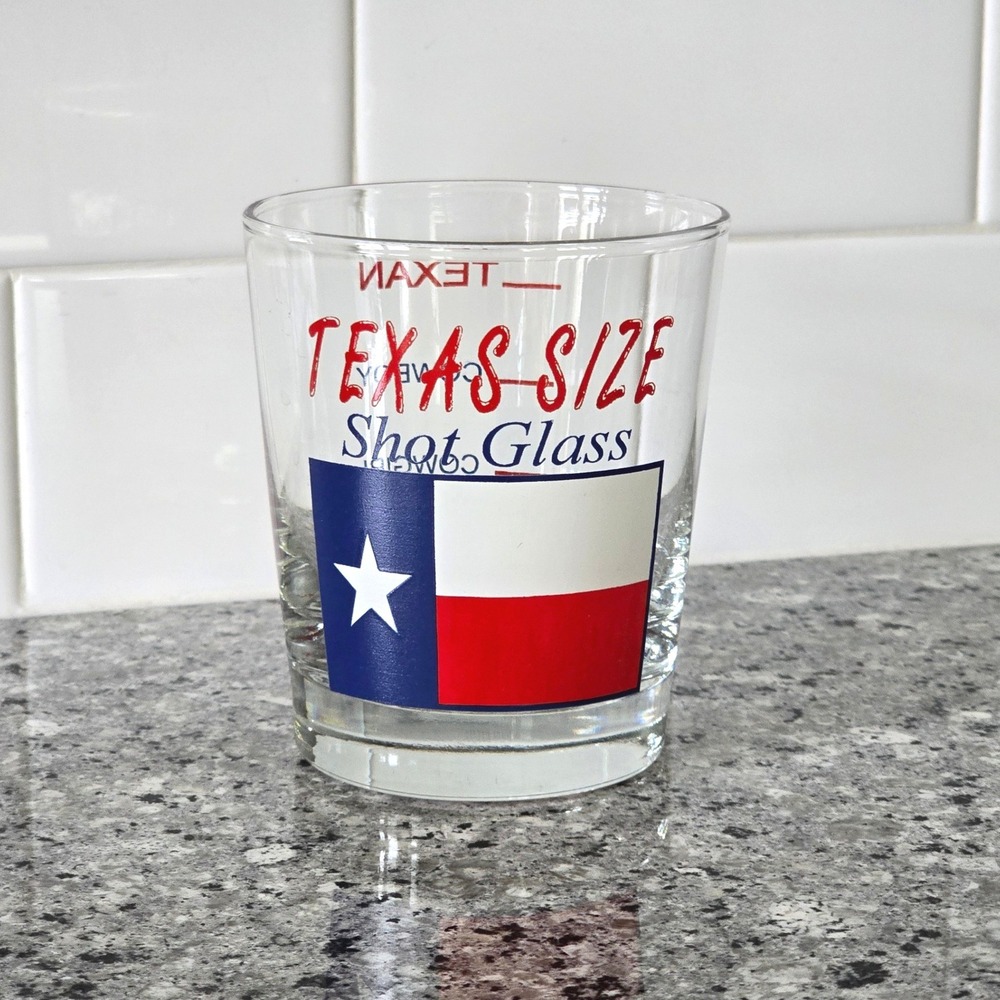Unbranded Texas Size Shot Glass Souvenir Unisex Clear Red Blue Flag Humor 4in